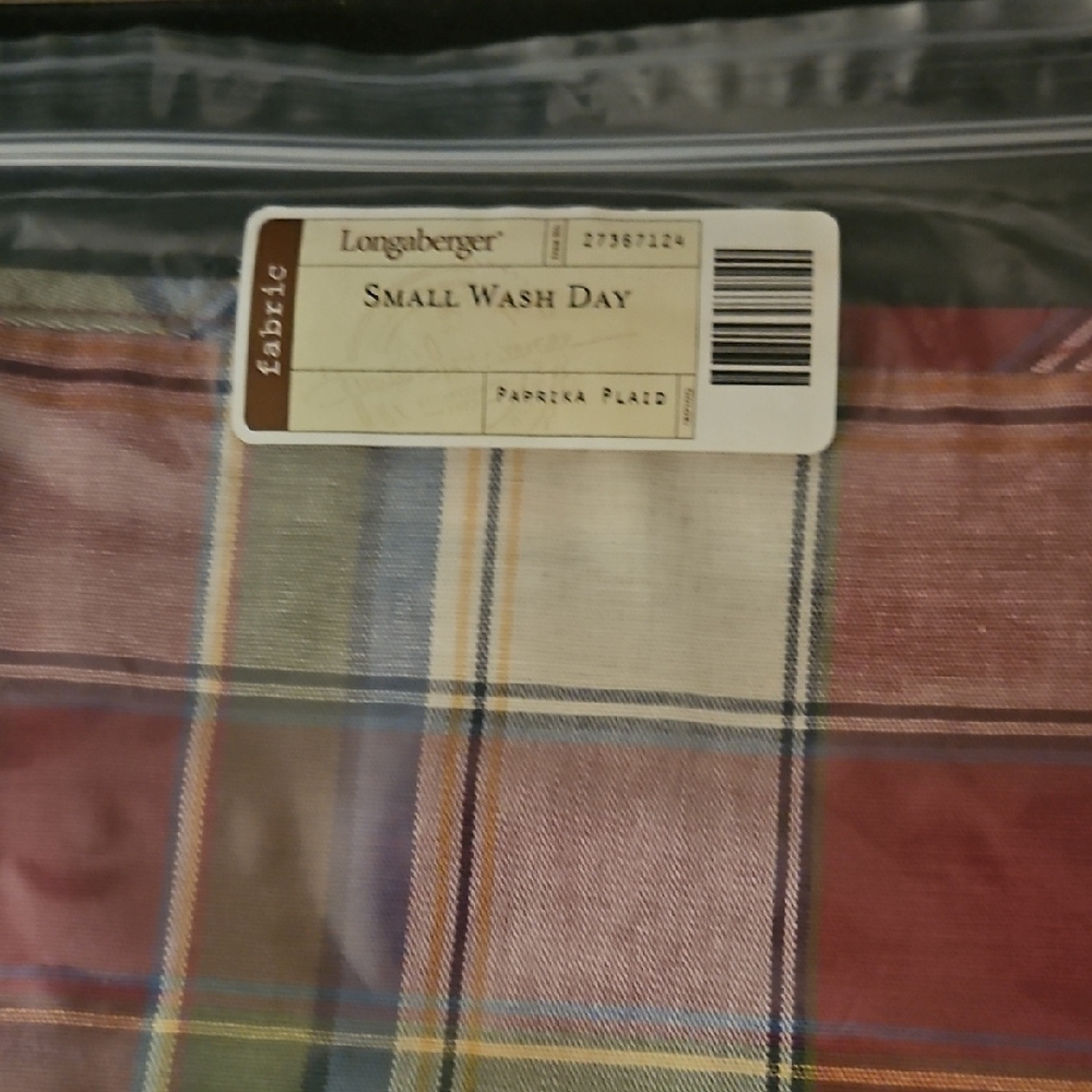 Longaberger Multicolor Plaid Fabric Liner For Small Wash Day Basket